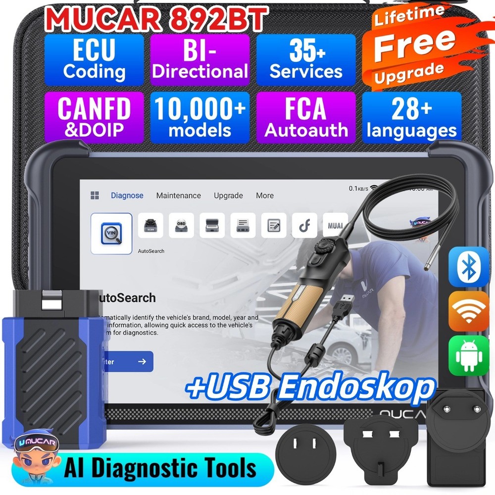 MUCAR 892BT Full System Car Diagnostic Tool OBD2 Scanner E-CU Coding 35 Resets