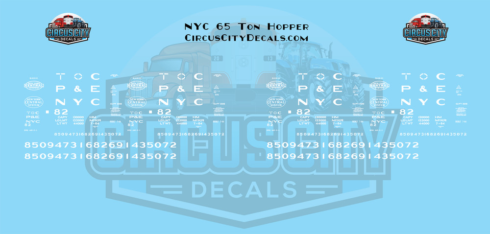 NYC TOC P&E 65 Ton Hopper N 1:160 Scale Decals