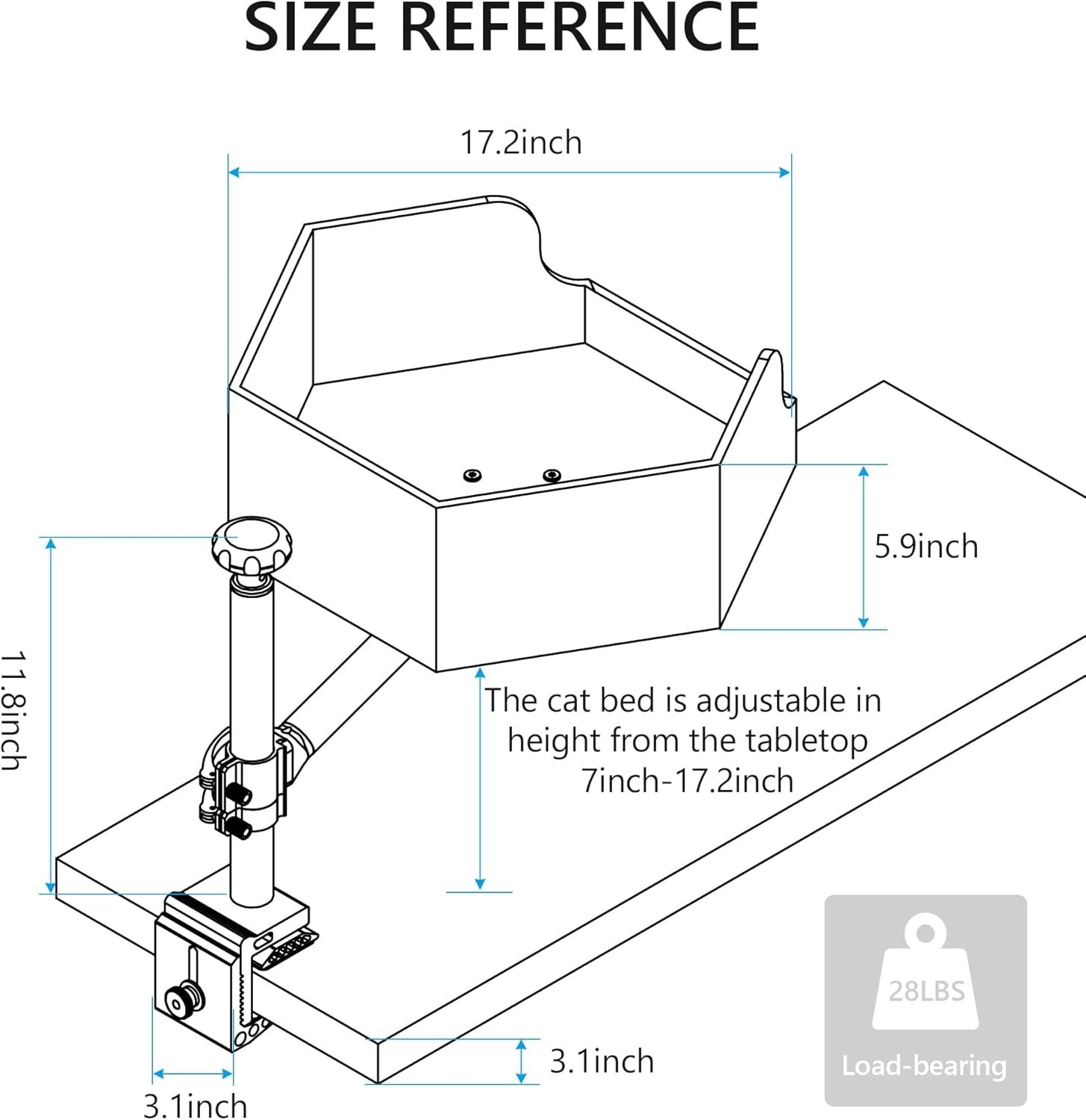 Cat Desk Bed Height Adjustable Cat Bed for Indoor Cat Elevated Desk Cat Bed