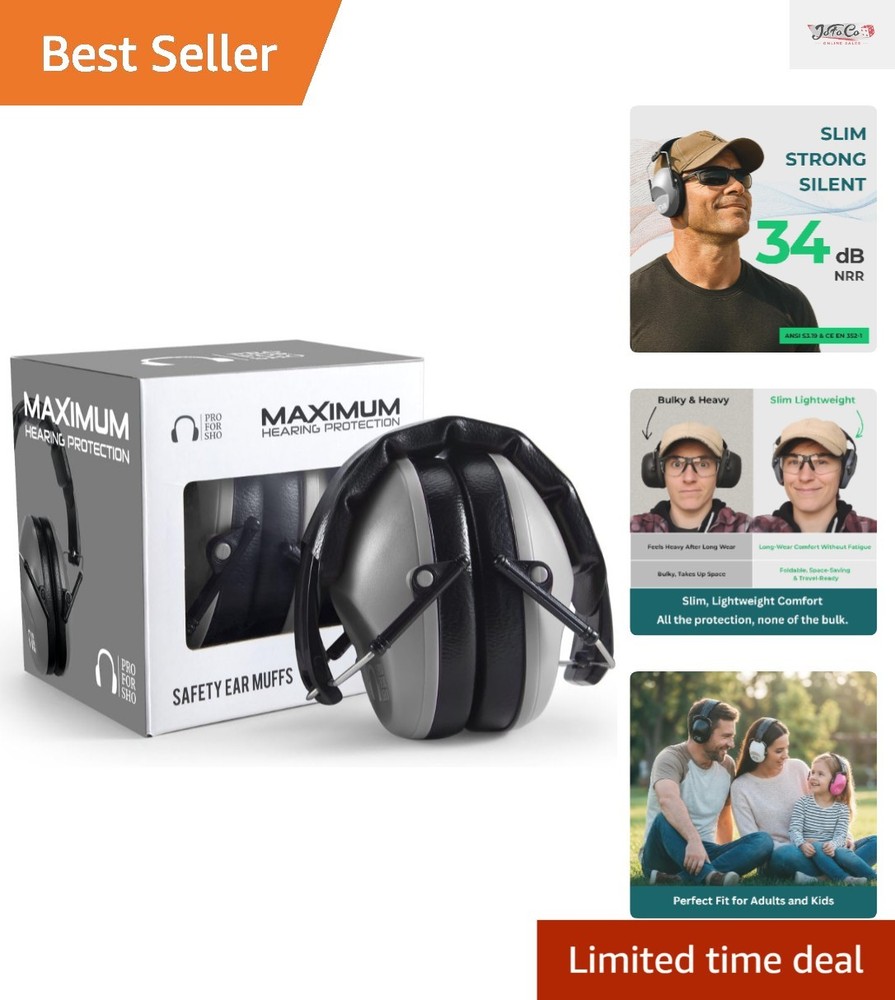 Adjustable 34 dB NRR Ear Muffs – Foldable Design for Maximum Hearing Protection