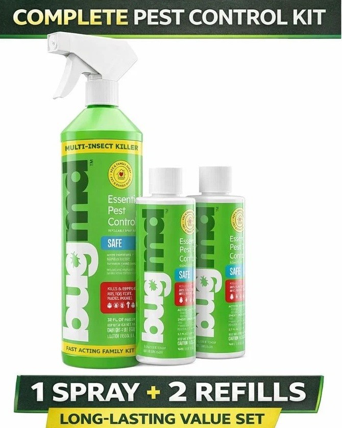 Bugmd PEST CONTROL Essential Oil Spray Kit for Home 32oz Bottle + 2 Concentrates