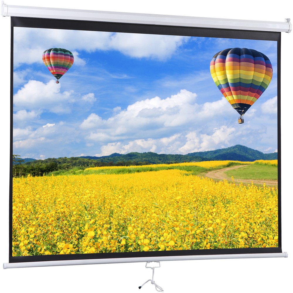 72" 4:3 HD Manual Pull Down Projector Screen Self-Locking for Home Theater White