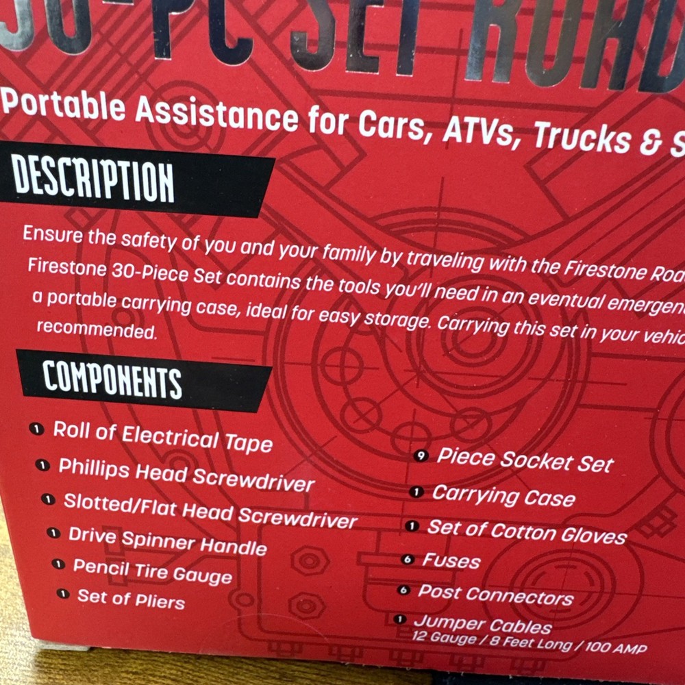 Firestone 30-PC set Roadside Auto Emergency Kit NIB