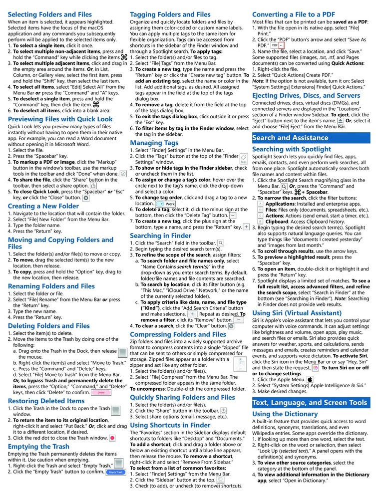 macOS Training Guide Quick Reference Card 4 Page Tutorial Cheat Sheet (Mac OS)