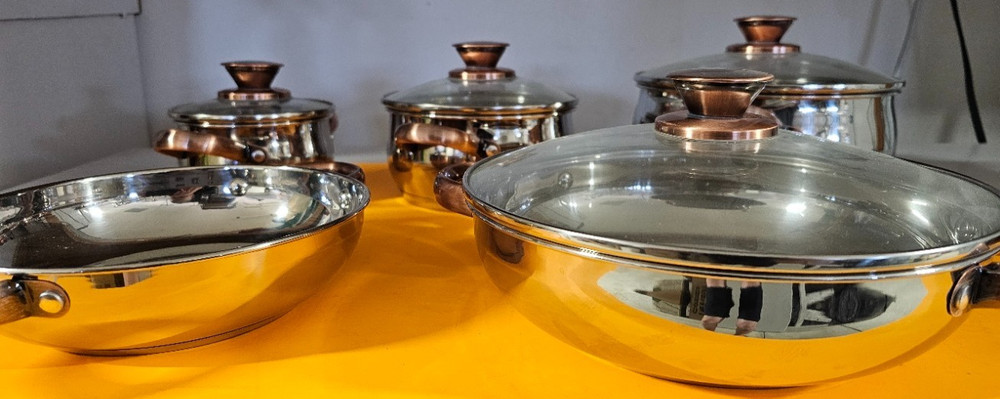 Command Performance Bronze 9 Pc Cookware Set Glass Lids Stainless New No Box