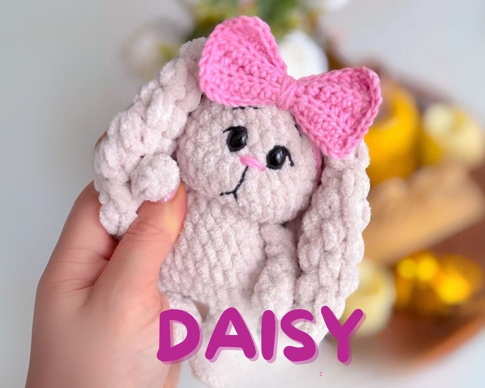 Daisy Fluffy Bunny Crochet Pattern Long Ear Rabbit Amigurumi Toy Tutorial