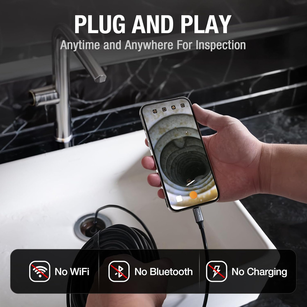 Teslong 50FT USB-C Borescope Camera with Light, Only Compatible with iPhone 15/1