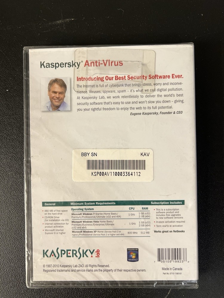 KASPERSLab Anti-Virus Protection PC Computer Security Software - New Sealed