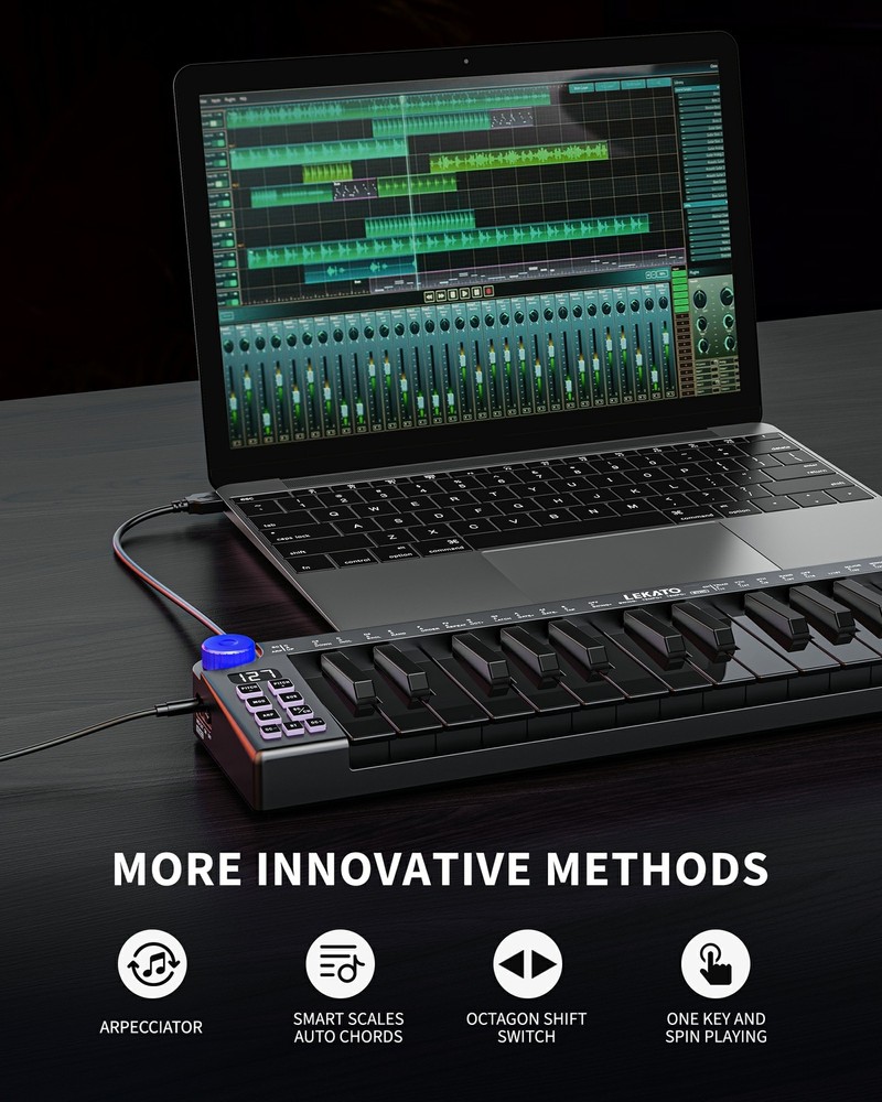 LEKATO Rechargeable Mini MIDI Keyboard 25 Key MIDI Controller Bluetooth MIDI Key