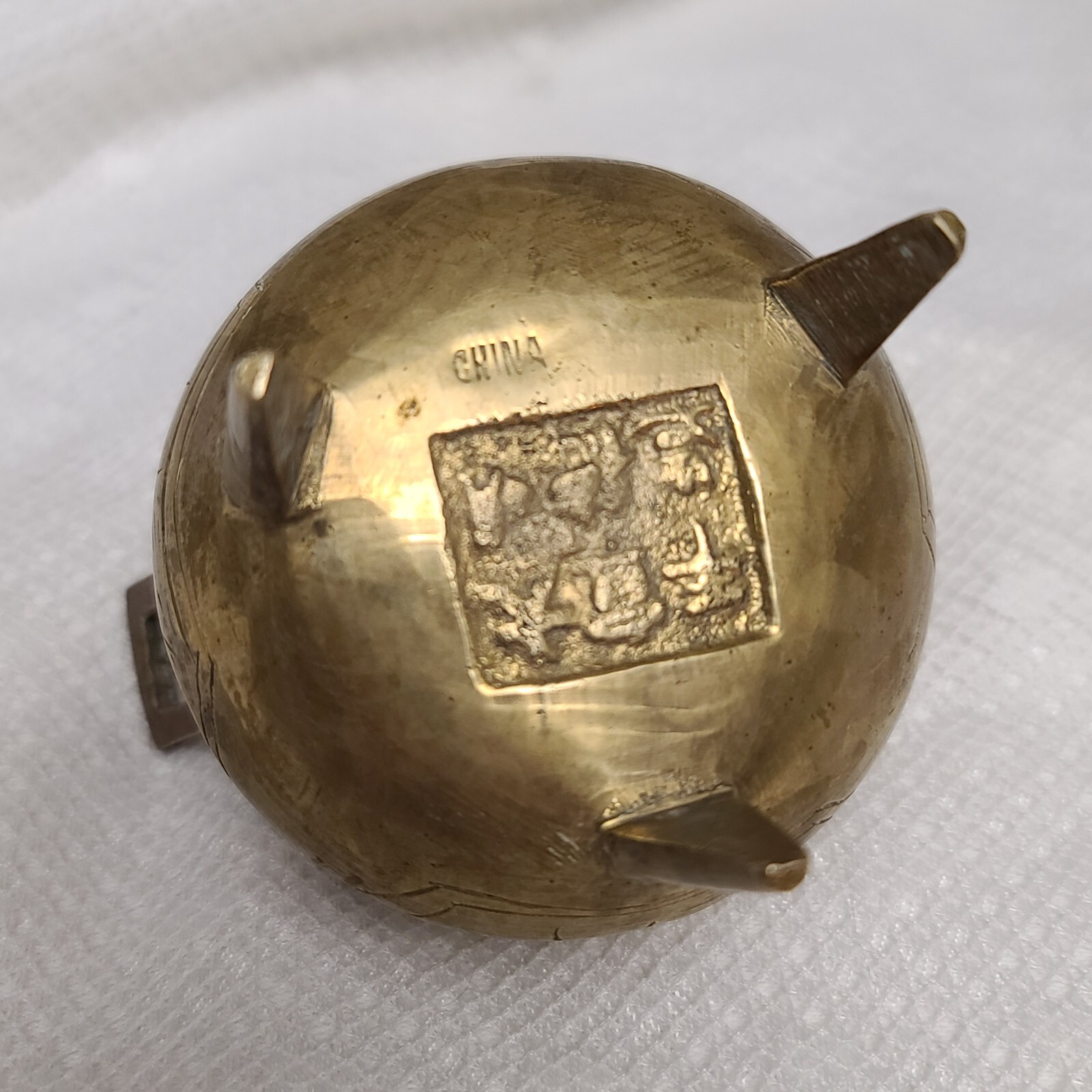 Vintage Antique Chinese Bronze Brass Stamped Incense Burner Bowl Dish Set/Pair 2