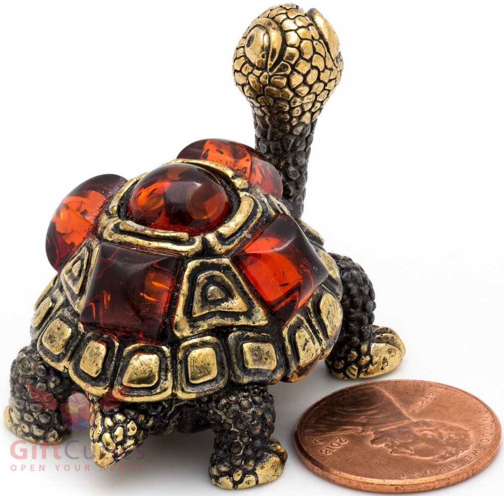 Solid Brass Amber Figurine Tortoise Turtle in amber shell talisman IronWork