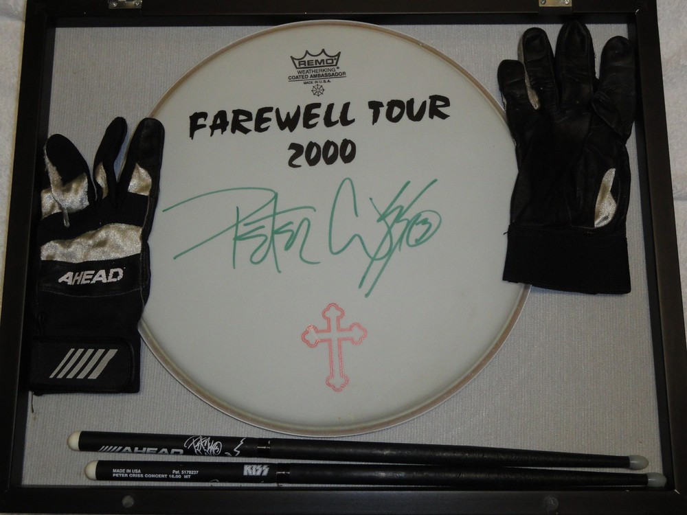 KISS Farewell Tour Staged Played Ahead Drumsticks set + Gloves and Signed Head