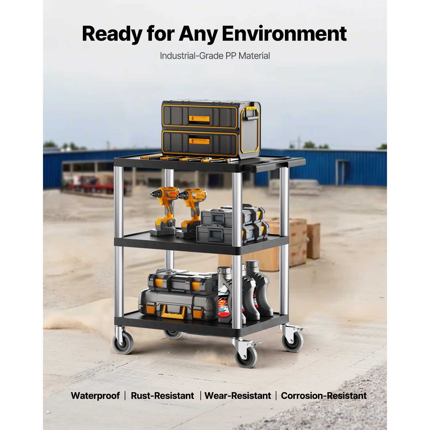 3-shelf Utility Cart 300 lbs 27.6 x 18.1-inch Service Cart with Wheels