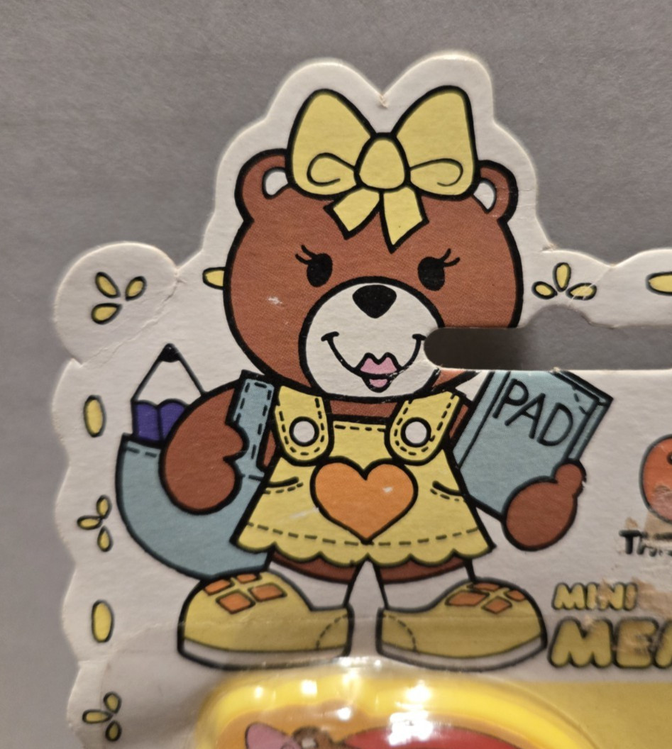 Vintage 1980's Bonnie the Bear Yellow Mini Memo Ruler Clip Set Pencil and Eraser