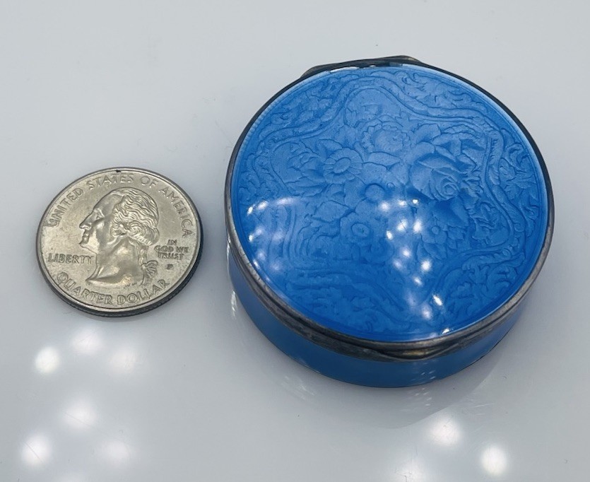 Antique 935 Sterling Silver Blue Enamel Guilloche Box