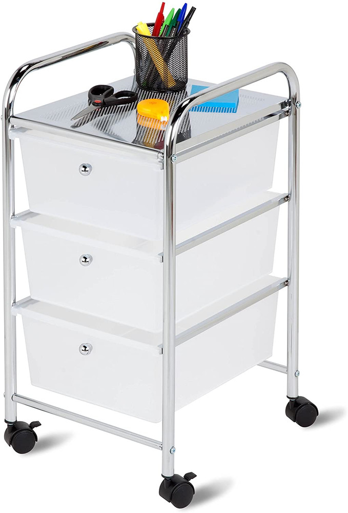 3-Drawer Plastic Storage Cart on Wheels,Silver