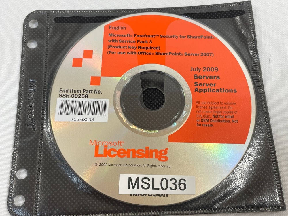 Microsoft Forefront Security for SharePoint with Service Pack 3 DVD with KEY!