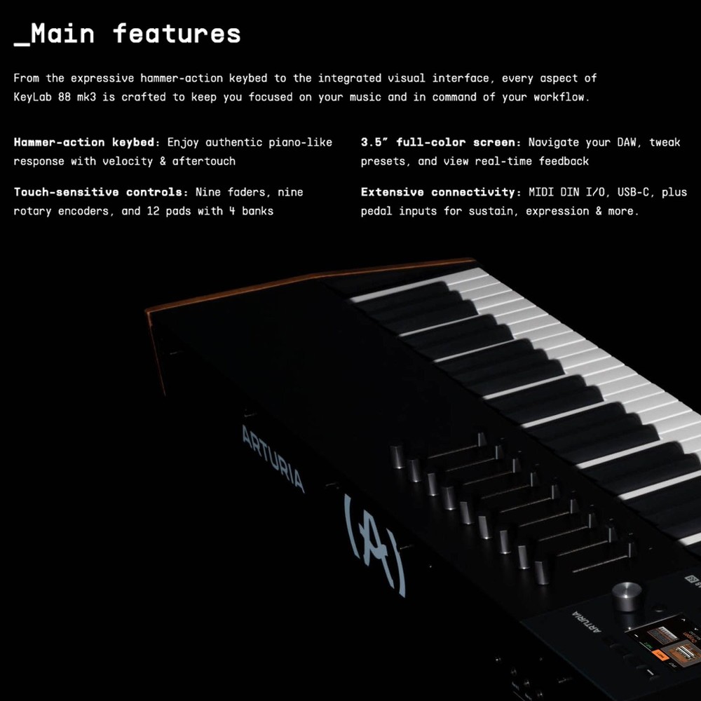 Arturia KeyLab 88 mk3 88 Key Weighted Black Keyboard Controller Bundle