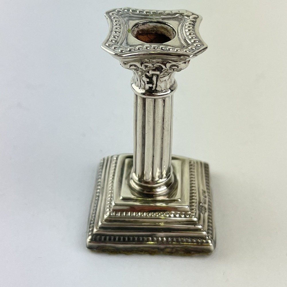Antique Miniature Solid Silver Corinthian Column Candlestick James Deakin 5.4cm