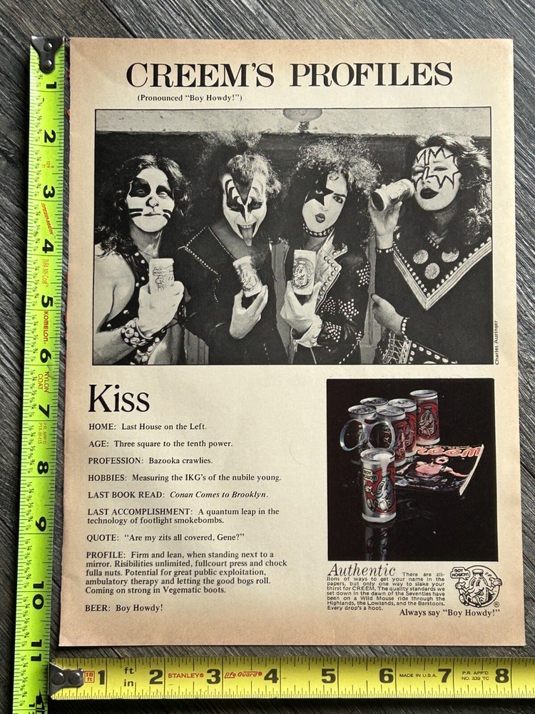 KISS Ad Advert Creem Magazine Boy Howdy Beer 1974 Vintage Kiss Aucoin A