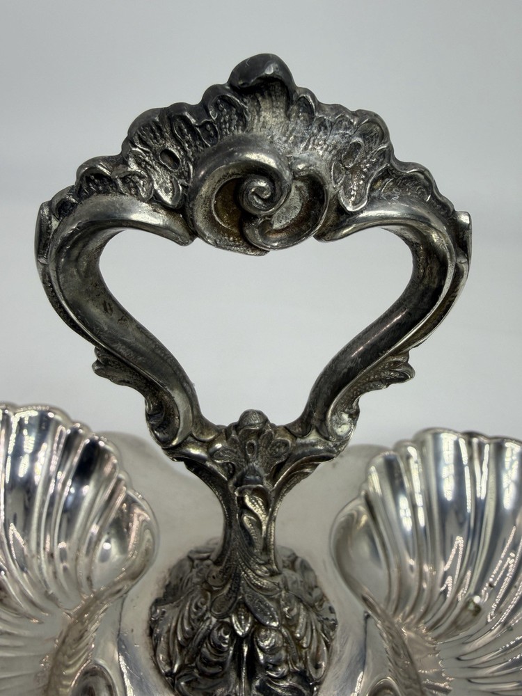 Vtg Crescent Silver Co Plated Double Clam Shell Serving Dish Trinket Tray Footed