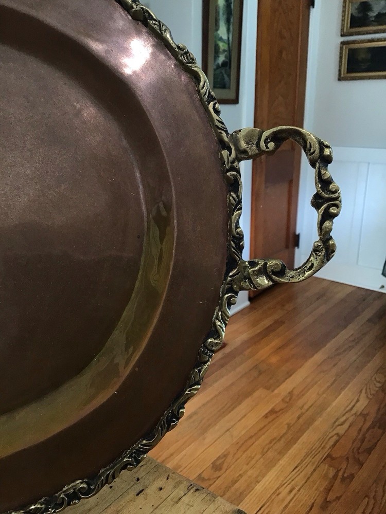 Antique Large Solid Copper Tray with Brass Handles Fall Decorating