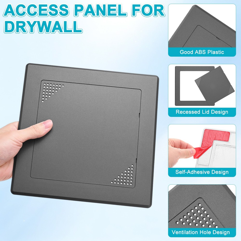1-Pack Access Panel for Drywall, 6x6" Plastic Removable [Black, Vented Square]