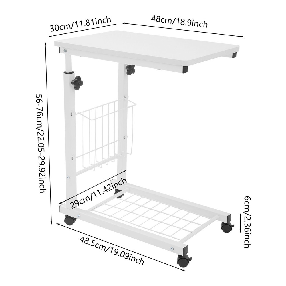 Adjustable Bed Side Table Side Table with Wheels Mobile Standalone Table USA