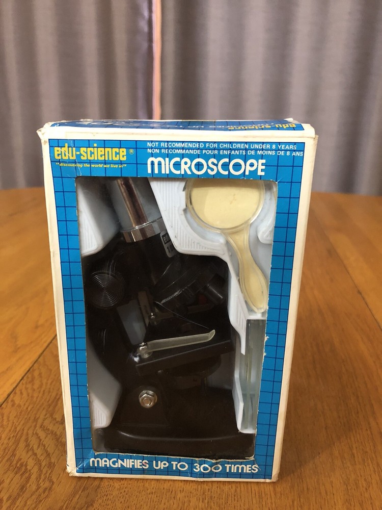 VINTAGE EDU-SCIENCE MICROSCOPE IN PACKAGE W/ACCESSORIES JAPAN MADE