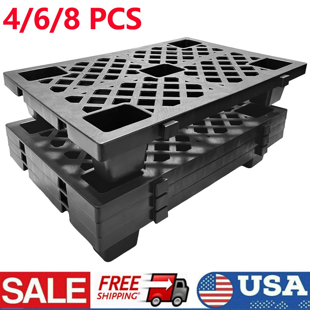 4/6/8 Pack Interlocking Plastic Pallets 15.7x23.6" Waterproof Floor Tiles Black