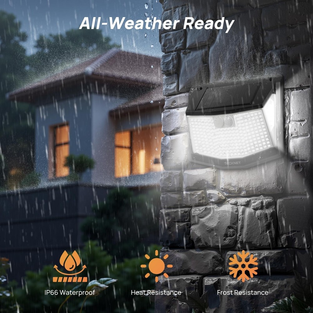 TECKNET 248 LED Outdoor Solar Lights & Motion Sensor 4 Pack, 300° Angle & 3