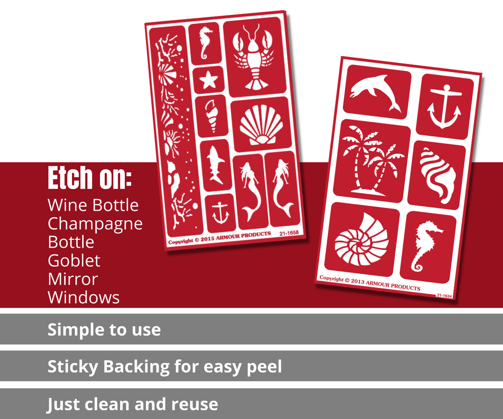 Nautical & Beach Stencil Seashore Glass Etching Stencils Reusable Armour Etch