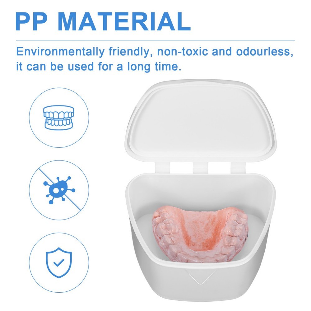 Portable Denture Case Retainer Case Hinged Lid Snaps Mouth Guard Storage Box
