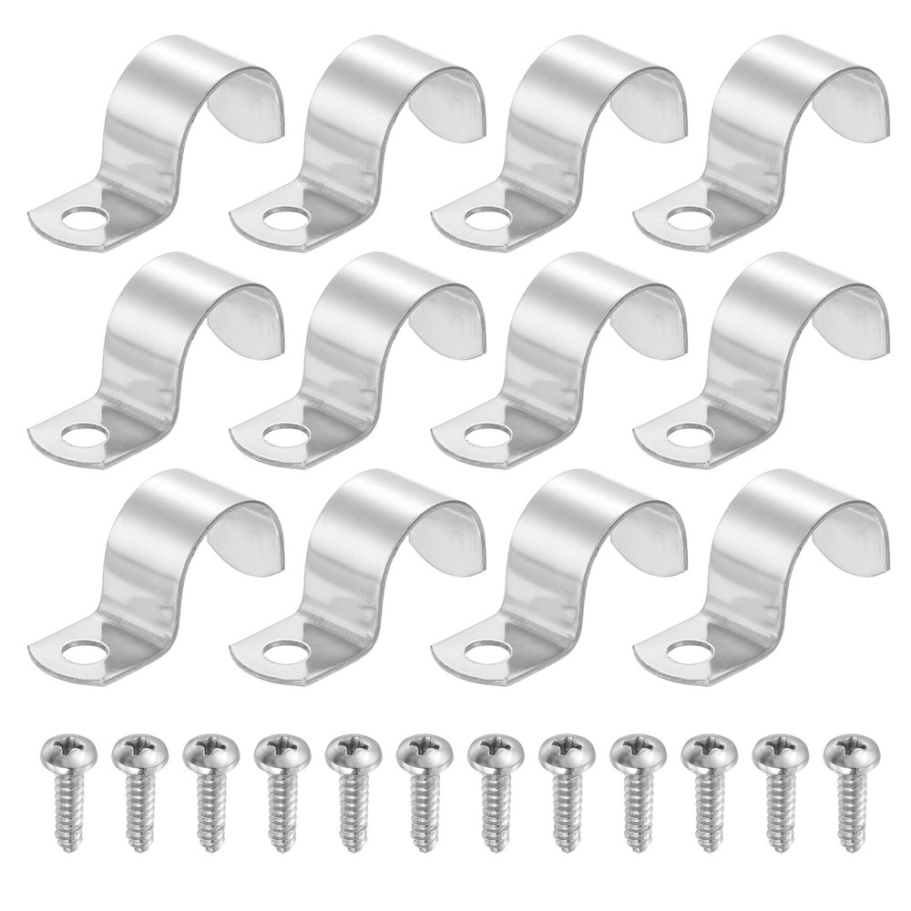 12Pcs 25mm(1") One Hole Rigid Pipe Strap with Screws, Silver