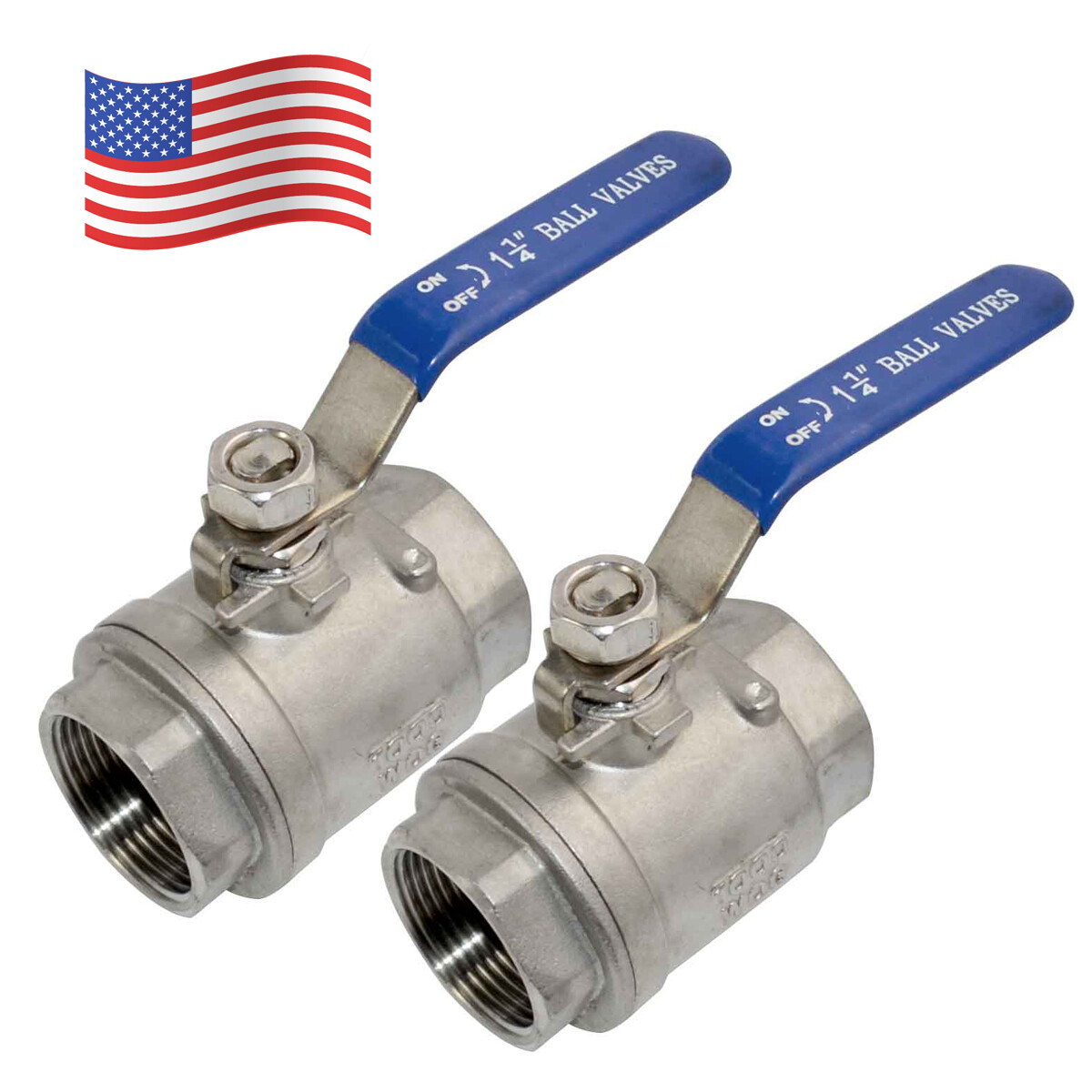 1-1/4 inch Ball Valve,Female NPT 316 Stainless Steel Full Port,2-Piece, 2Pack