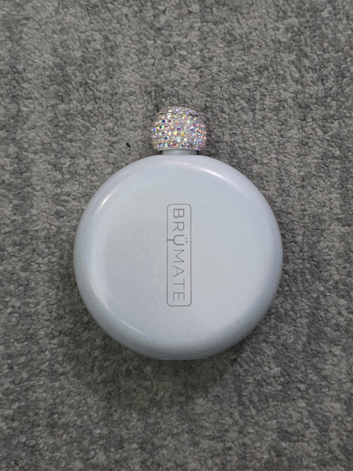 BrüMate 5oz Insulated Hip Flask Iridescent White w/ Crystal Rhinestone Cap