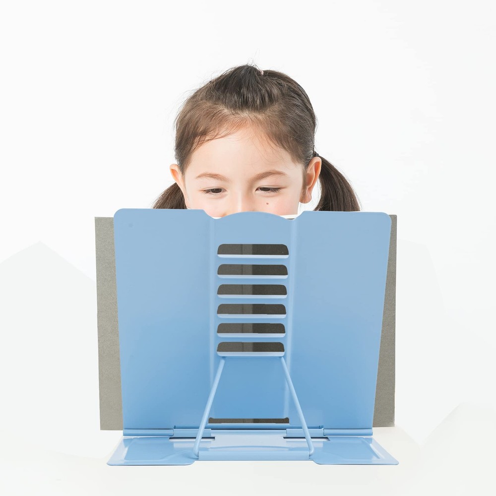 Metal Book Stand Adjustable Holder for Reading Full Blue