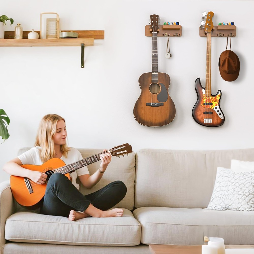 2-Pack Guitar Wall Mount, Adjustable Guitar Hanger Wall Mount with Pick Holde...