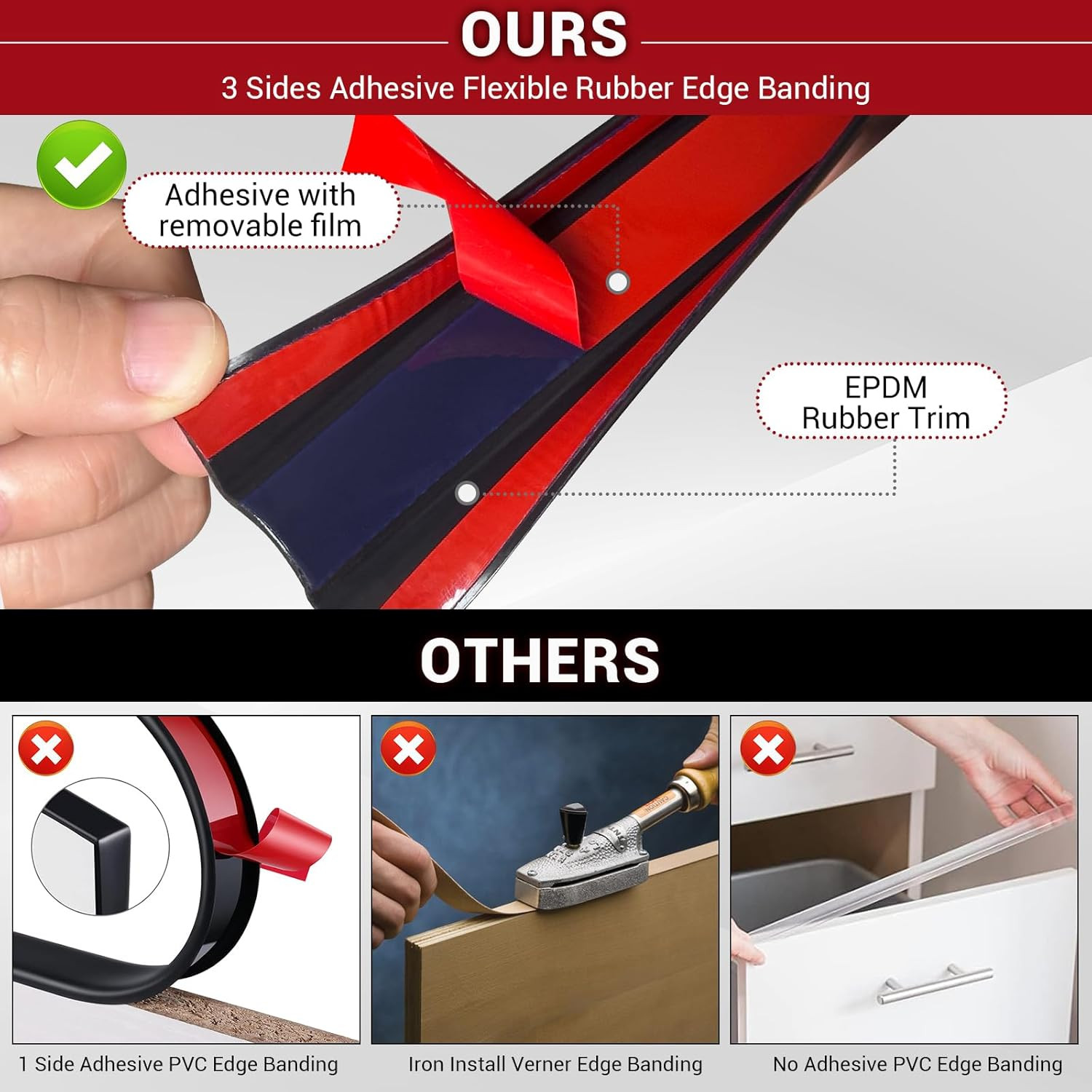 Rubber Edge Trim 3/4" Self Adhesive Flexible U Channel Edge Protector Black 20'