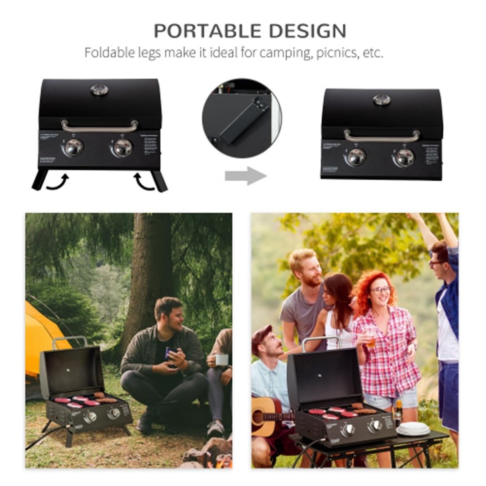 Portable Charcoal Grill Piezo Ignition Thermometer Compact Foldable Camping