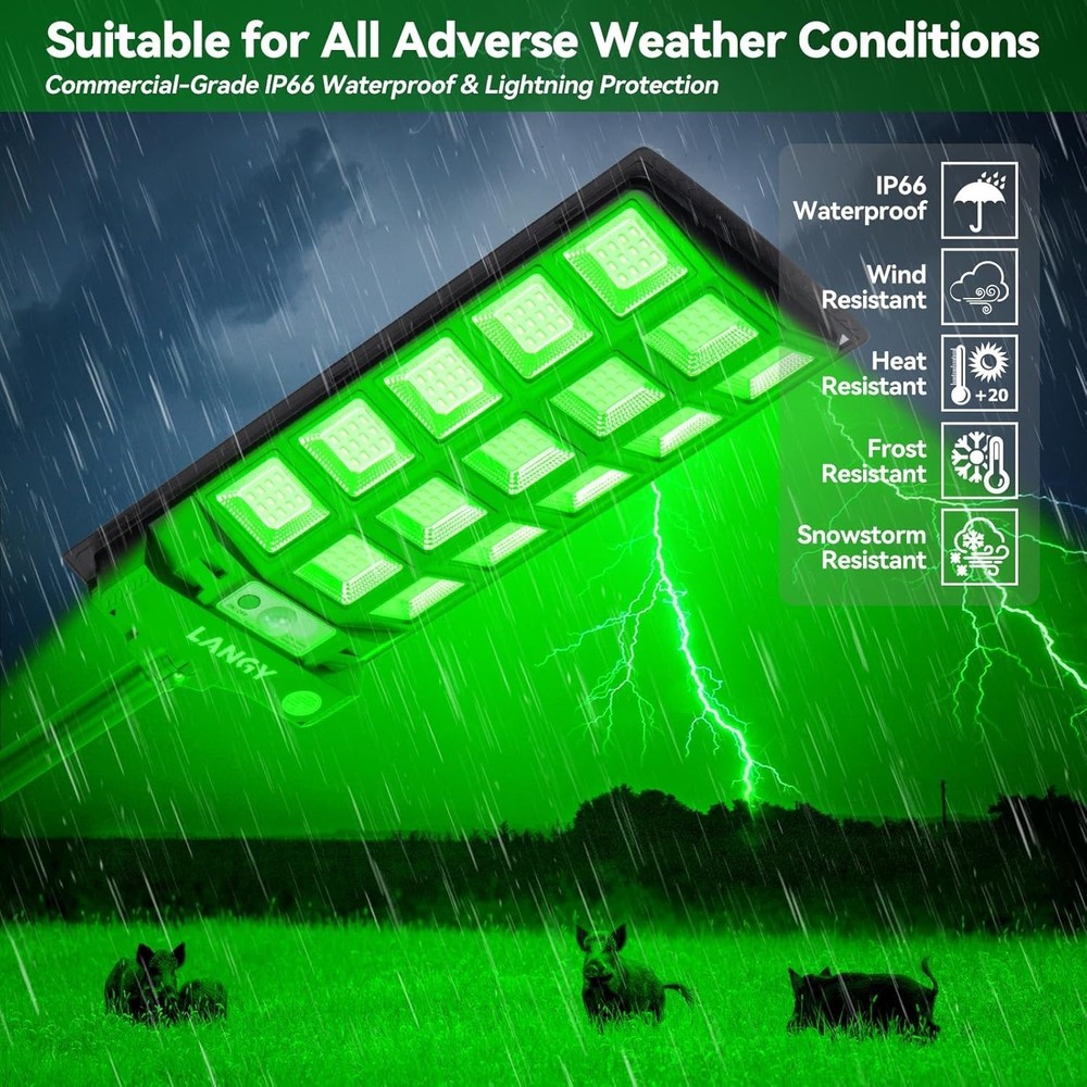 Green LED Solar Hog Lights - 12000LM Waterproof with Remote & Motion Sensor