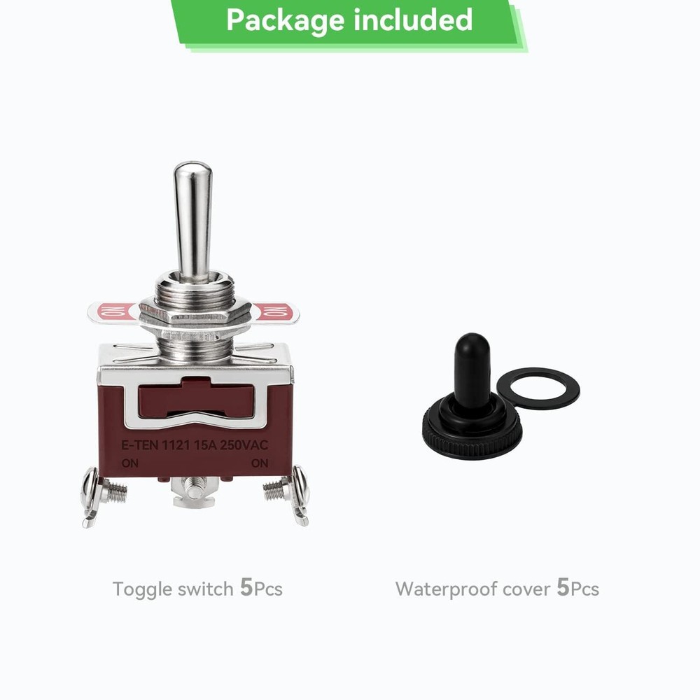 5 Pack Rocker Toggle Switch 15A 250V AC SPDT Latching Switch with Waterproof ...