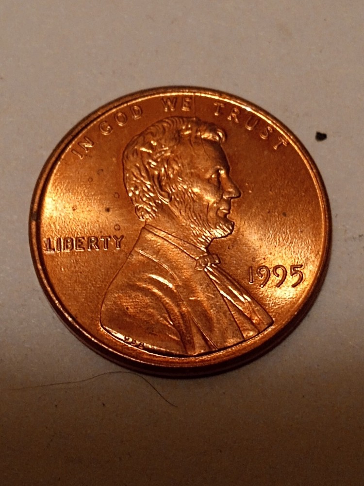 1995 p lincoln cent error spike head red au condition