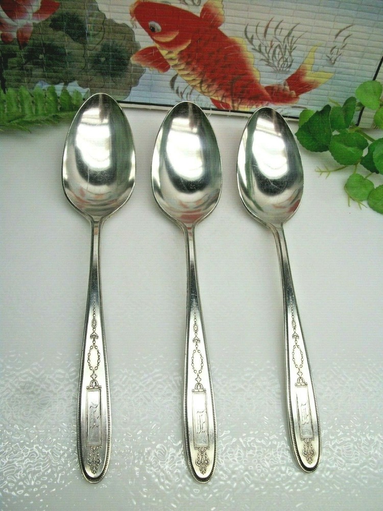 3  Oneida Community Silver GROSVENOR Silverplate Solid Serving Spoons  1921 Mono
