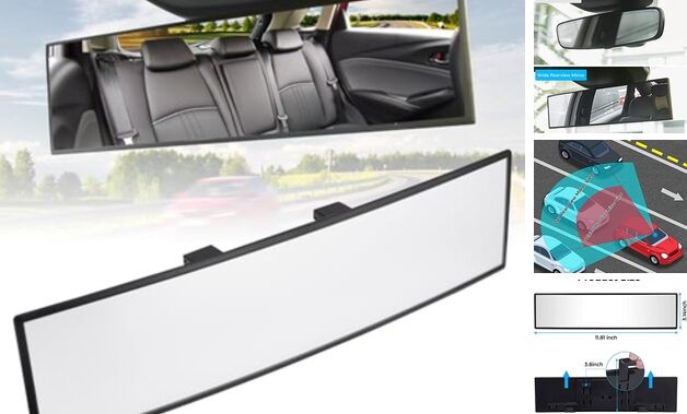 JOYTUTUS Rear View Mirror, Universal.8Inch Panoramic 1 Clear (Black frame)