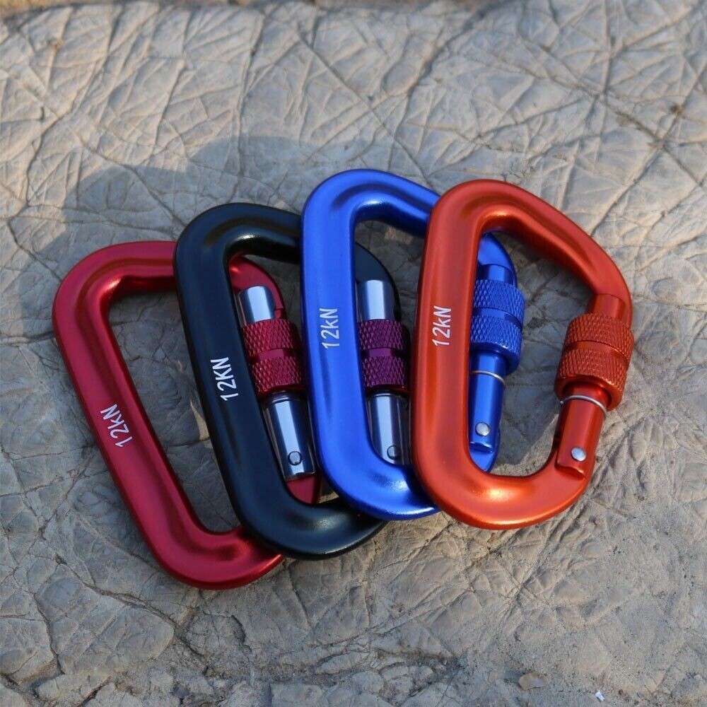 12/25KN Climbing Carabiner Aluminum Screw Locking Clip Heavy Duty Hook Rock