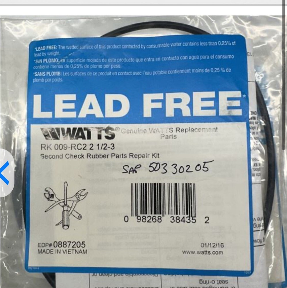 887205 WATTS 009 2ND CHECK RUBBER KIT 2 1/2" 3"