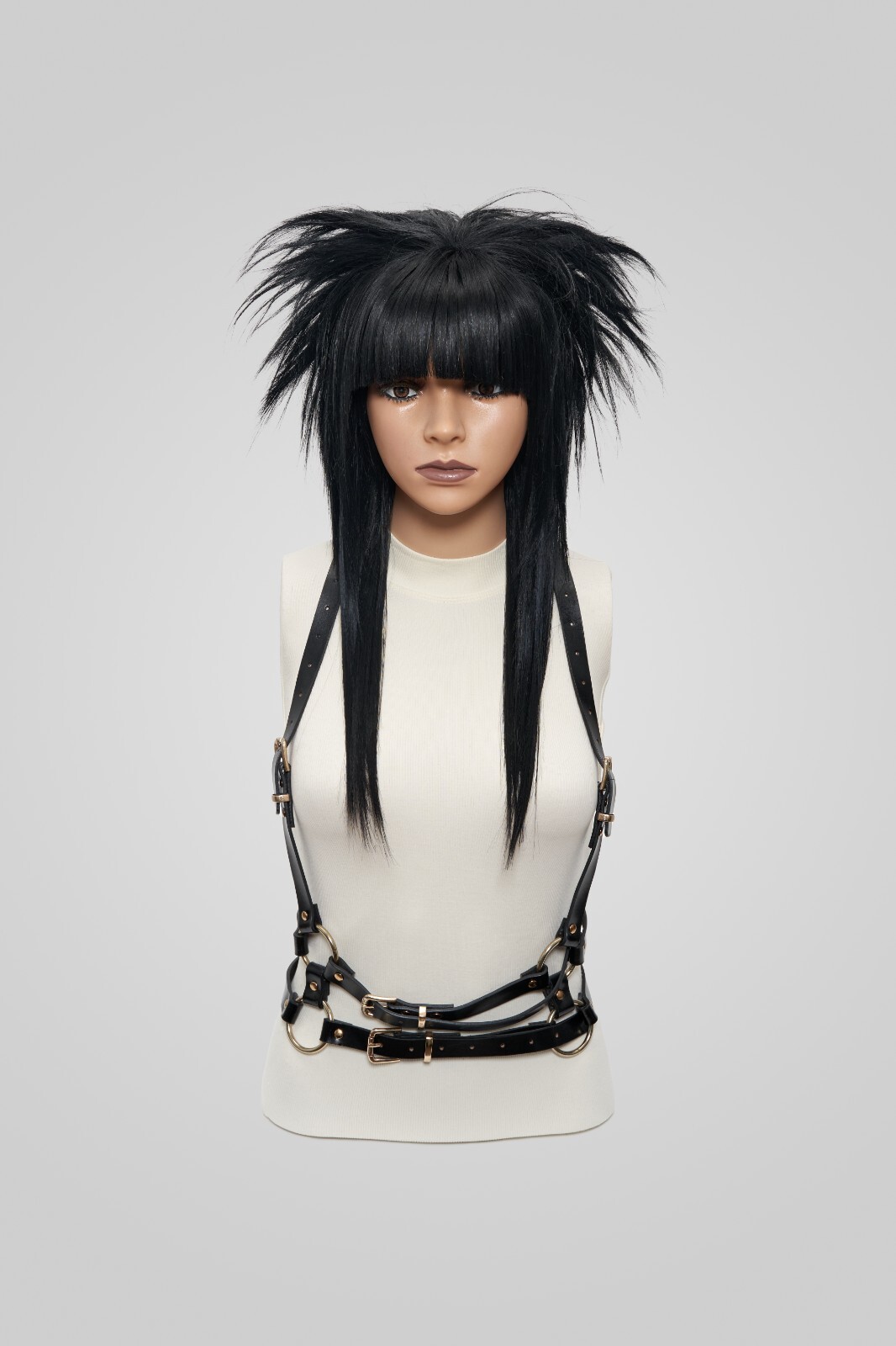 Emo Scene Wig Black Layered Shag Mullet Wig with Straight Bangs