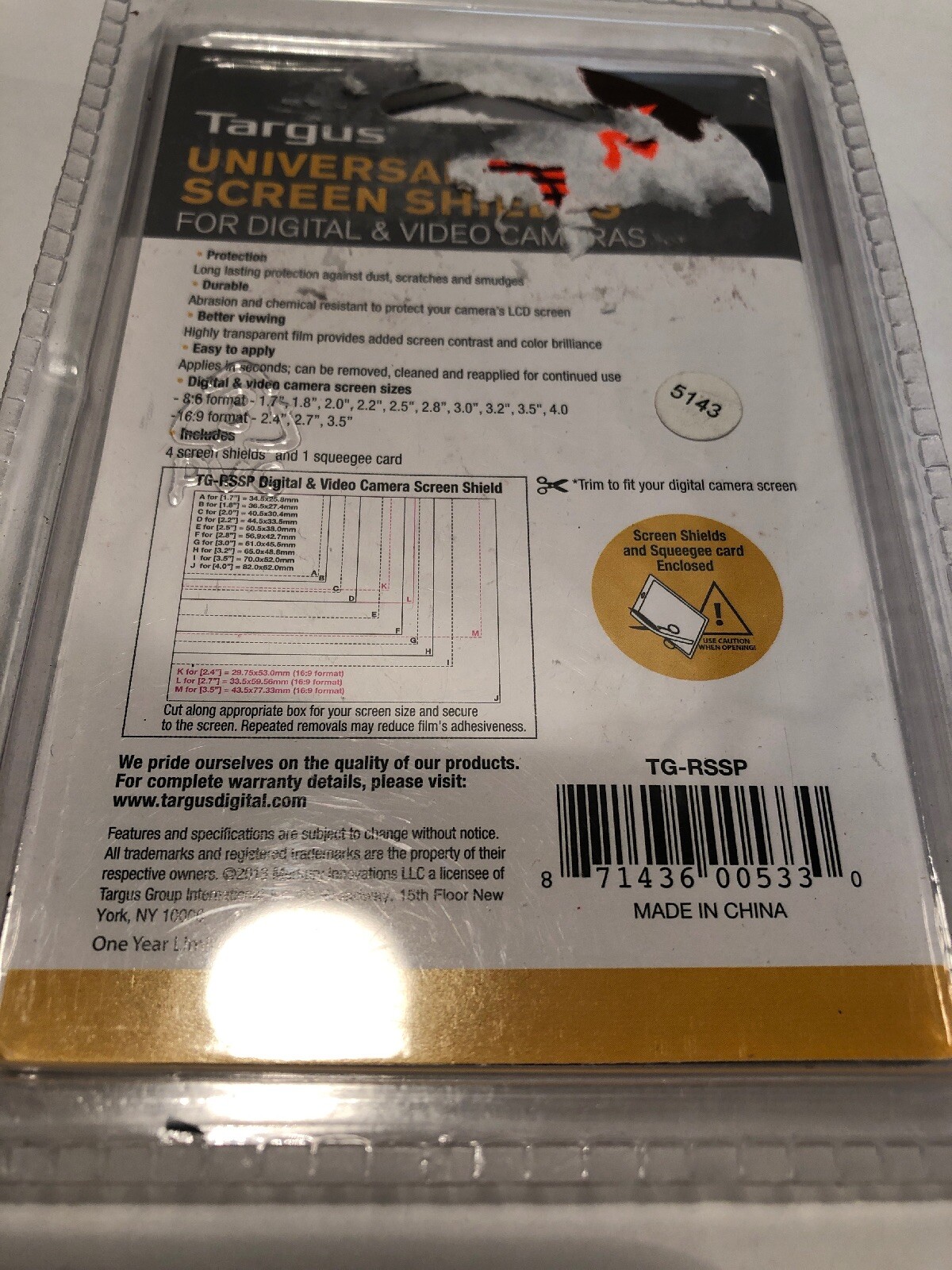 Universal Screen Shield Protector for Digital & Video Cameras By Targus