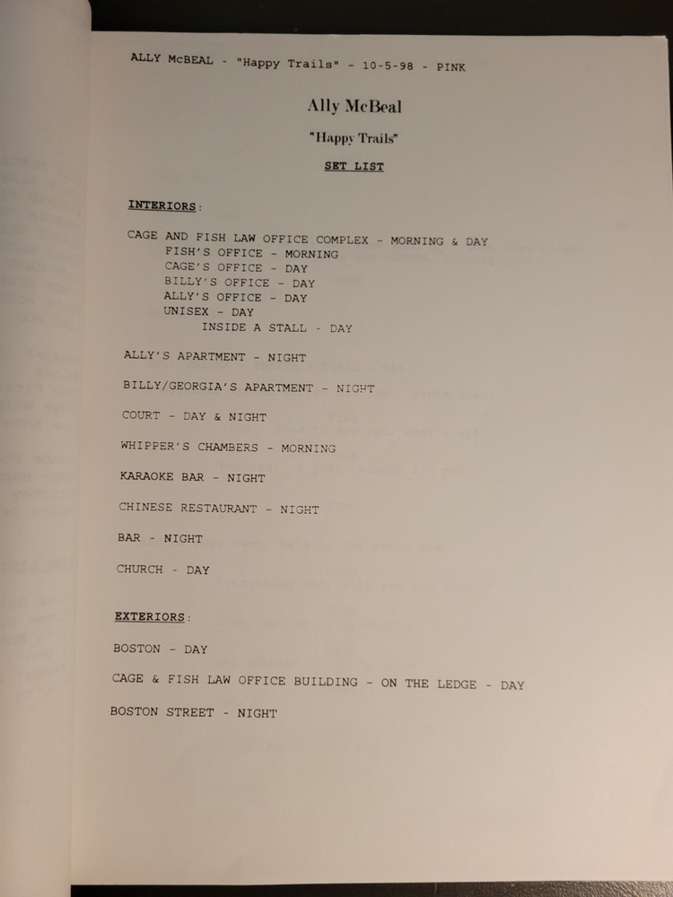 Ally McBeal Production Script "Happy Trails" David E. Kelley 1998 S2 E7